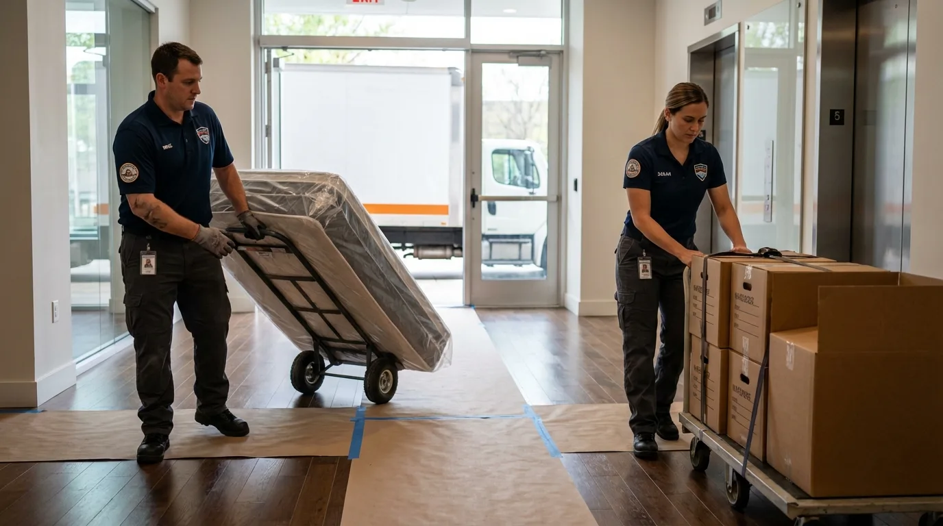 Professional apartment movers loading elevator in Pirtleville, AZ