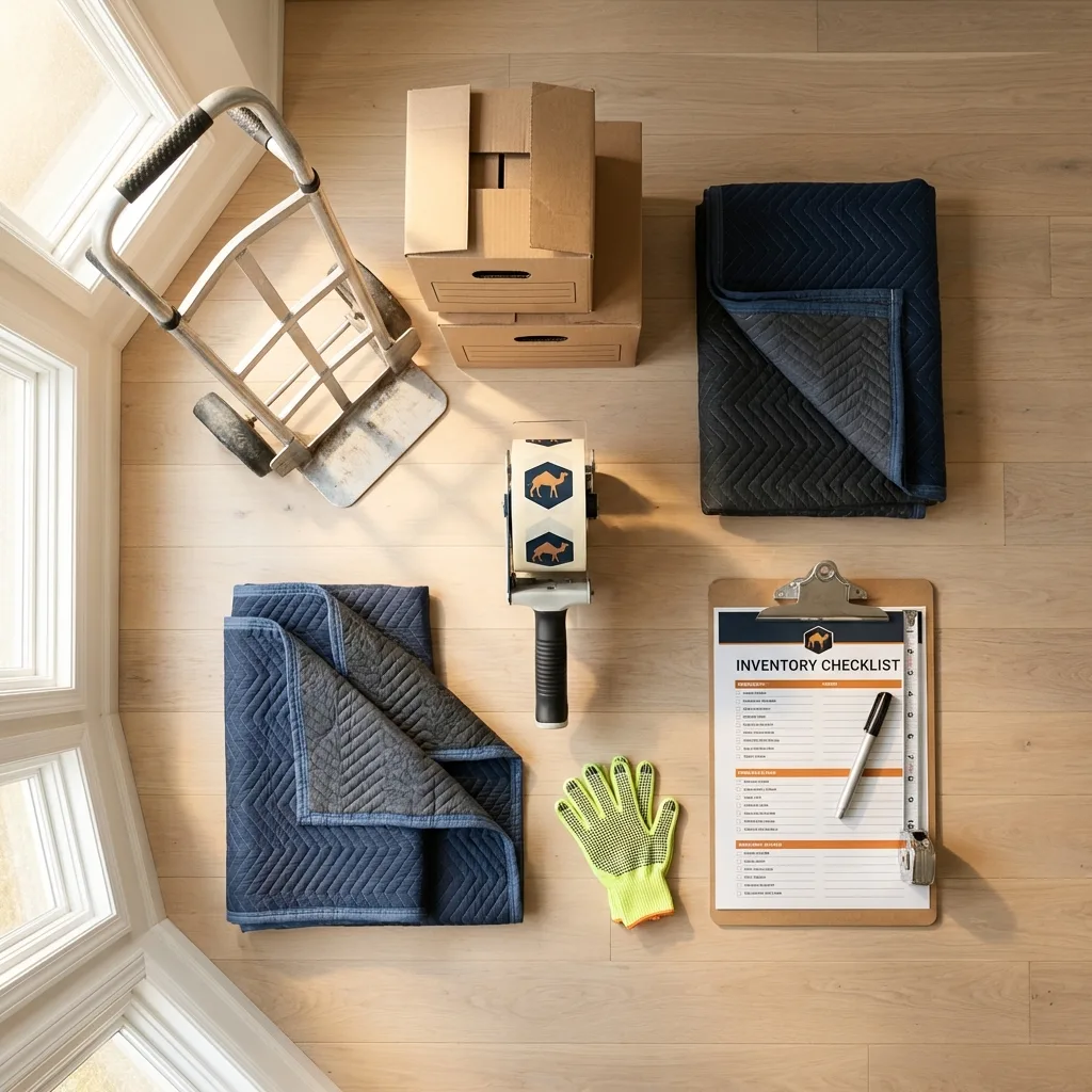 Professional moving supplies and packing materials layout for Pirtleville residential relocations